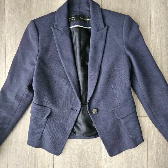 Zara Women's Blue blazer jacket with pop of red size small - Picture 1 of 8
